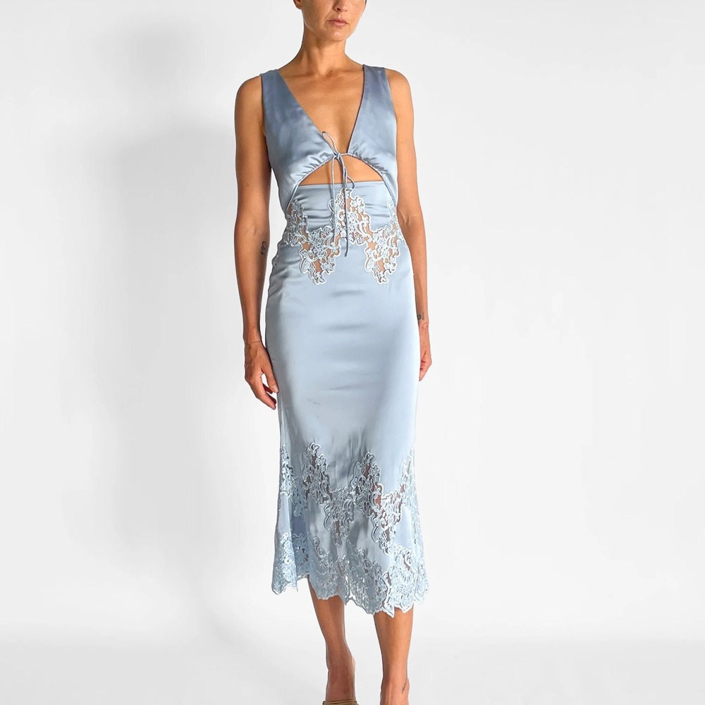 Self-Portrait Blue Embellished Cut Out Midi Dress